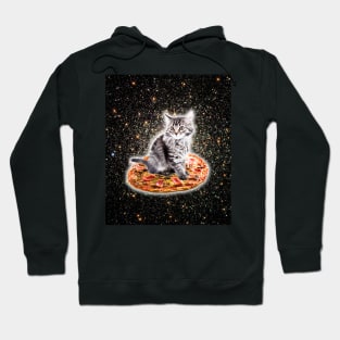 Galaxy Kitty Cat Riding Pizza In Space Hoodie